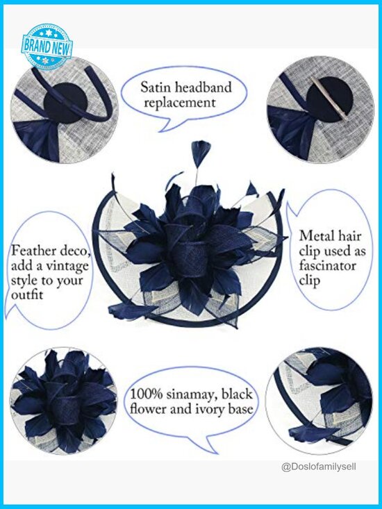 Sinamay Fascinator Hat Floral Feather Pillbox Derby Headband Clip Wedding Tea main image 6